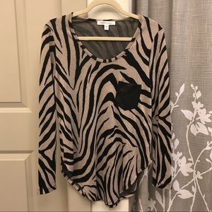 Karen Scott Zebra Stripe Long Sleeve Top Sz Small